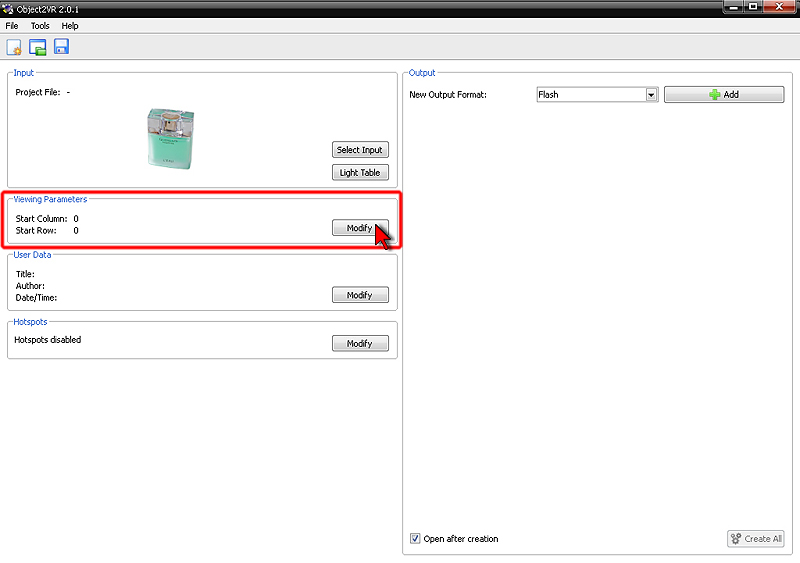 Программа Object2VR для создания 3D-роликов - указать начальный кадр вращения ролика