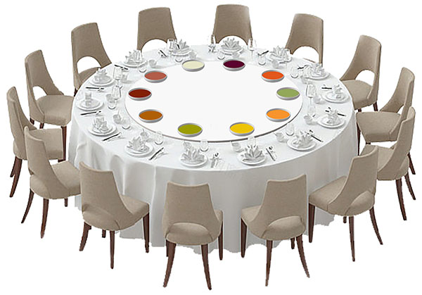 Характерный элемент сервировки стола по-китайски - это крутящийся диск в центре стола: он же «Ленивая Сьюзен», Lazy Susan